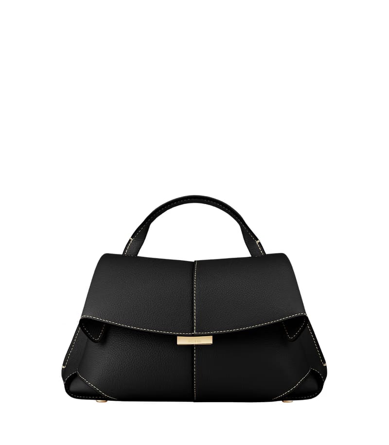 Polene Mokki Mini Textured Black with Ecru Stitching