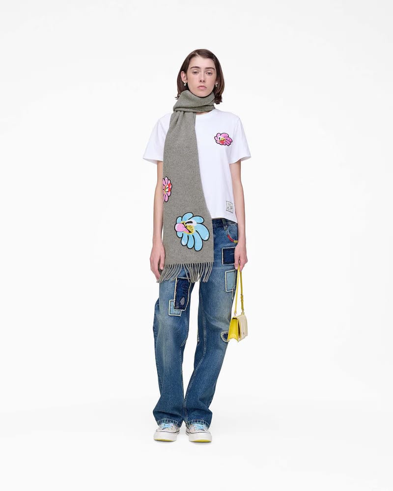 Marc Jacobs Marc Jacobs Hattie Stewart x Marc Jacobs Daisy Wool Scarf Grey Multi Grey Multi