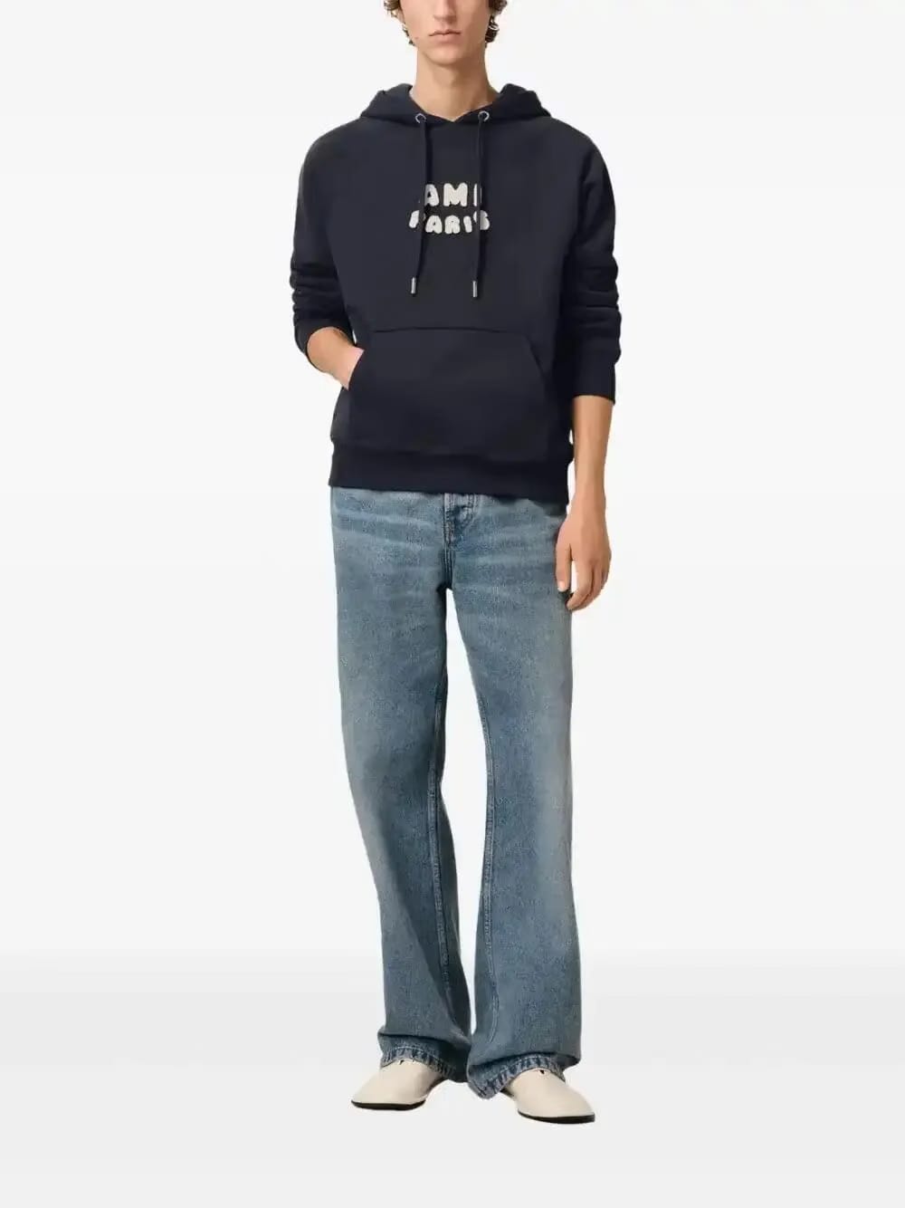 AMI Paris logo-print Hoodie navy blue