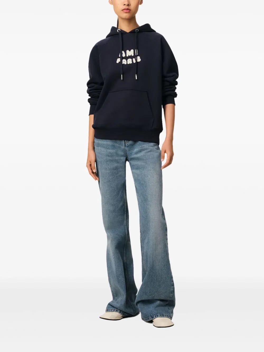 AMI Paris logo-print Hoodie navy blue