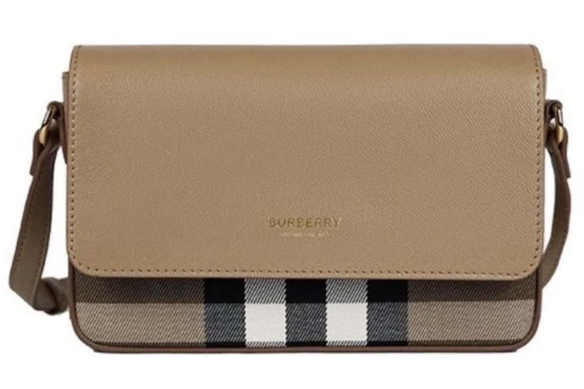 Burberry Hampshire Check Canvas Leather Crossbody Beige