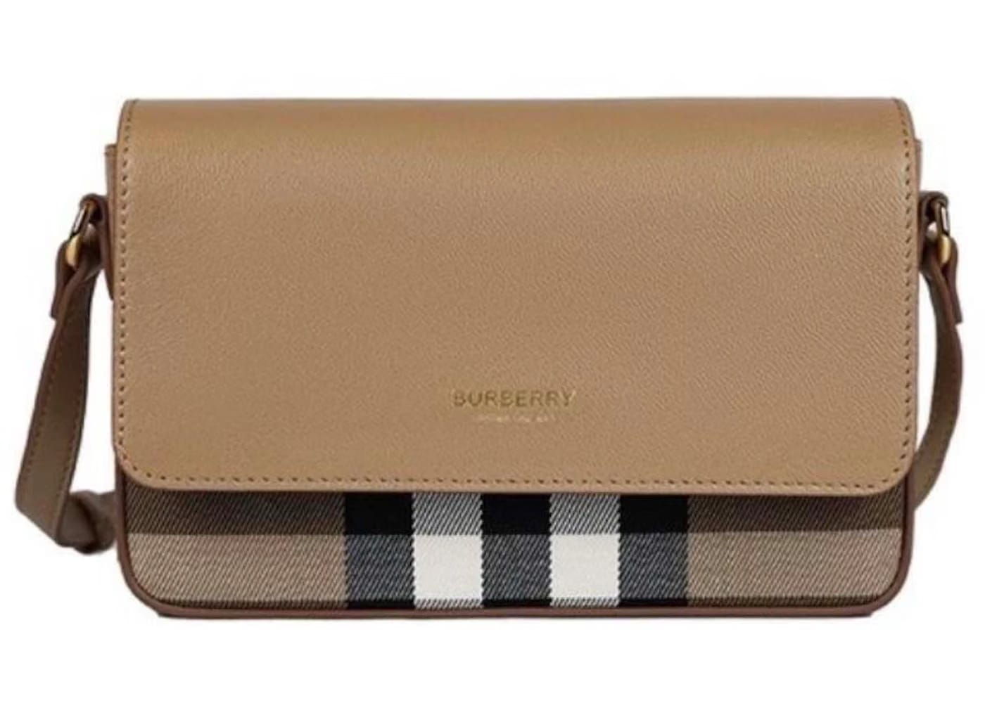 Burberry Hampshire Check Canvas Leather Crossbody Beige