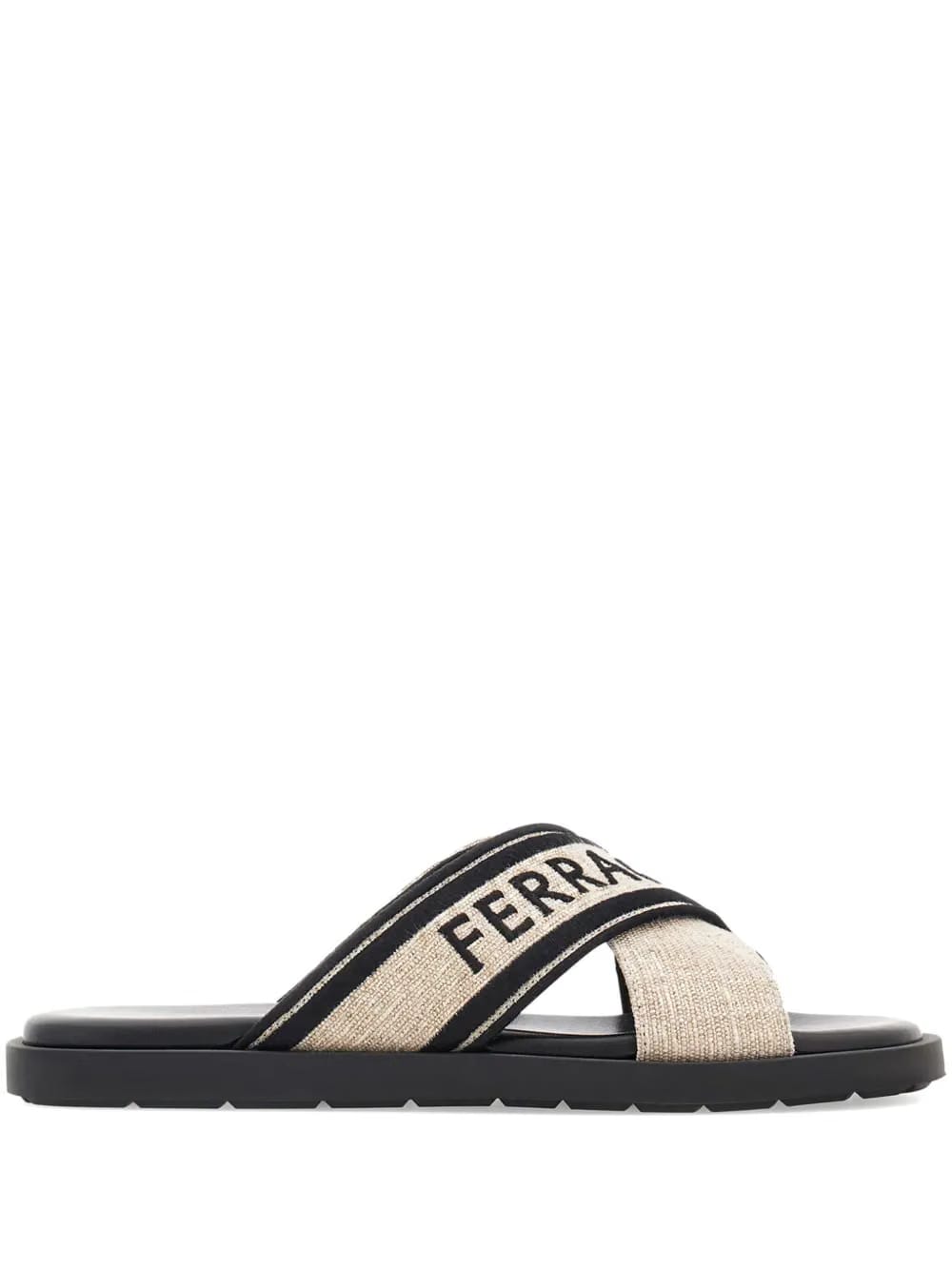 Ferragamo crossover-strap cotton sandals light beige/black