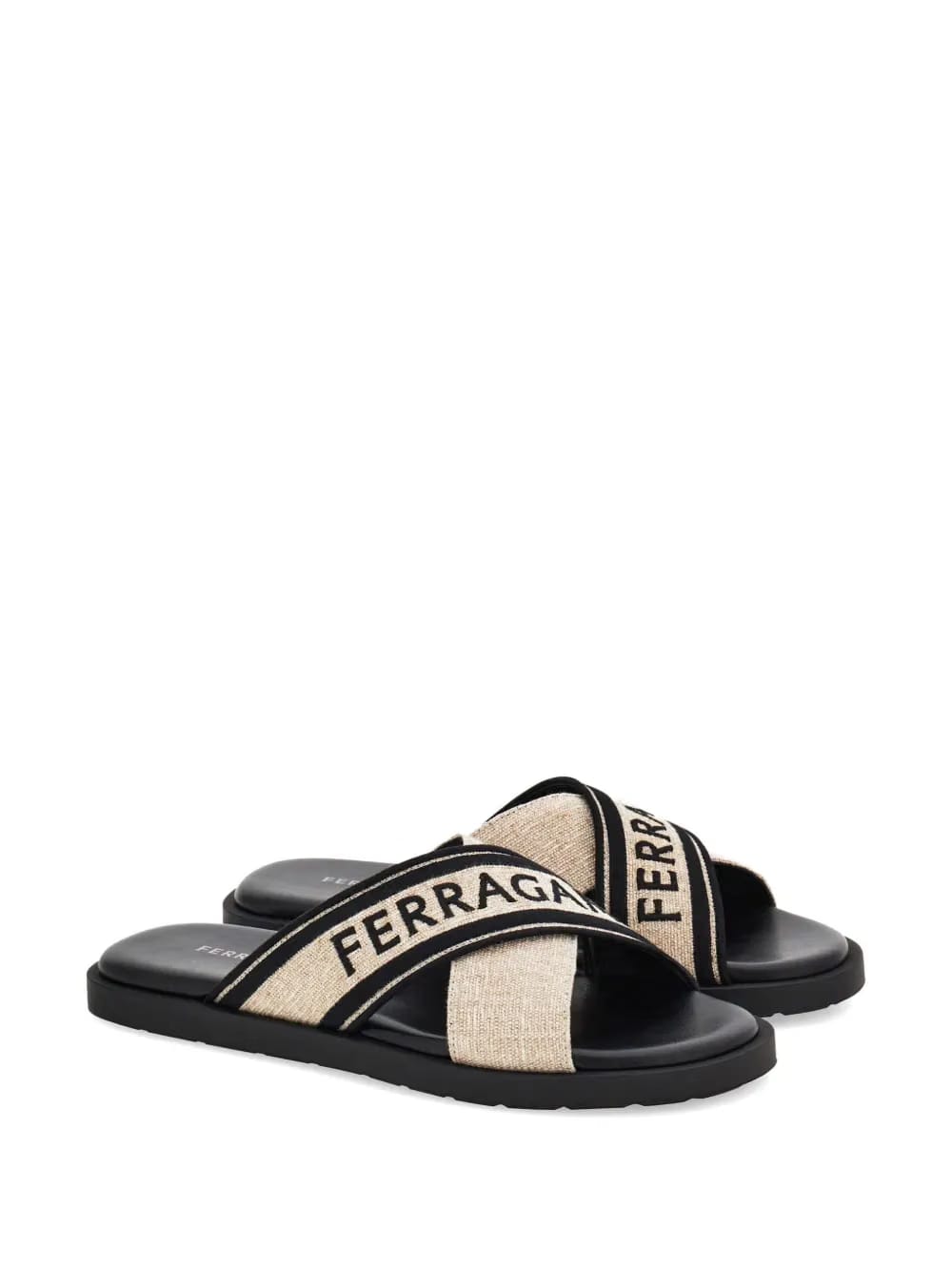 Ferragamo crossover-strap cotton sandals light beige/black