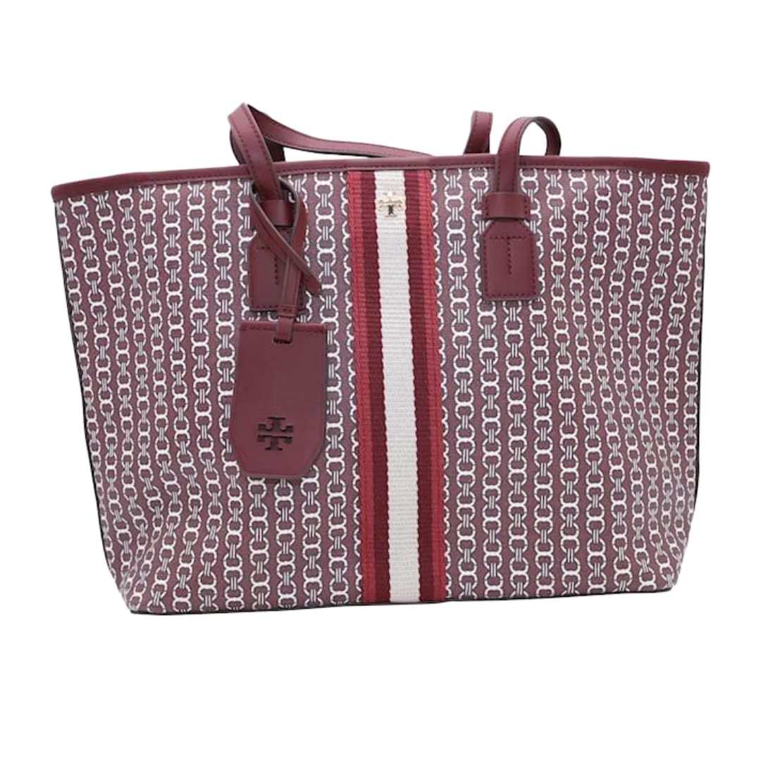 Tory Burch Gemini Link Tote Bag in Burgundy Coated Canvas Red Dark red