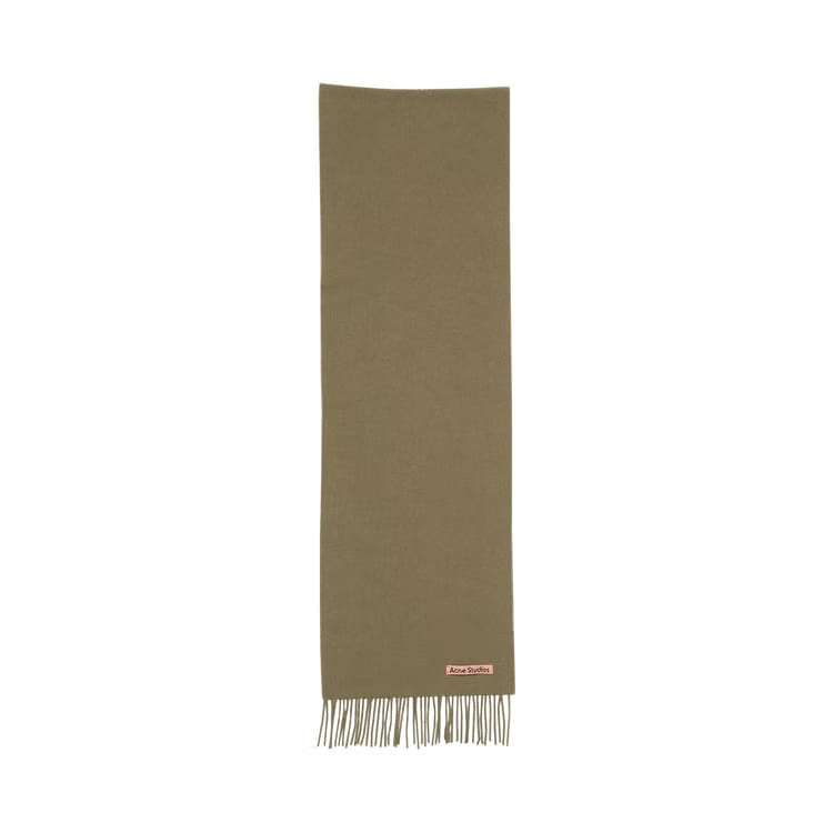 Acne Studios Skinny Fringe Wool Scarf Khaki Green