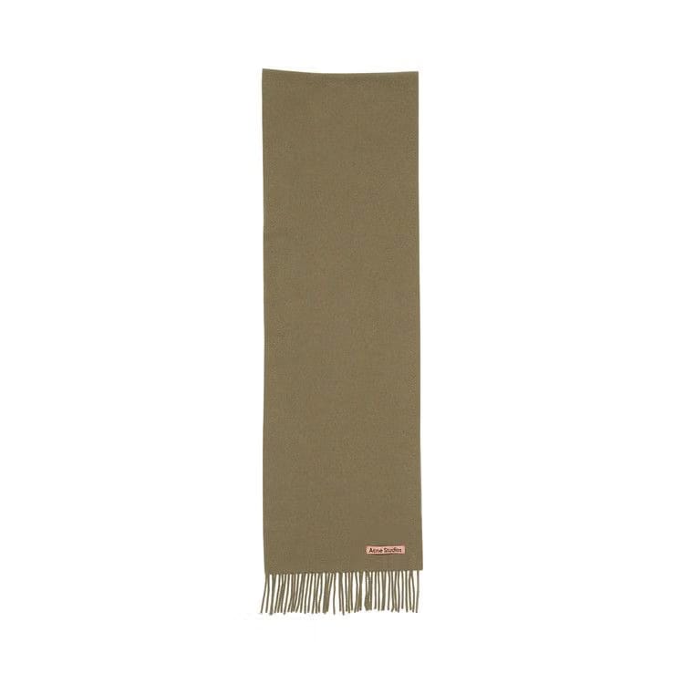 Acne Studios Skinny Fringe Wool Scarf Khaki Green