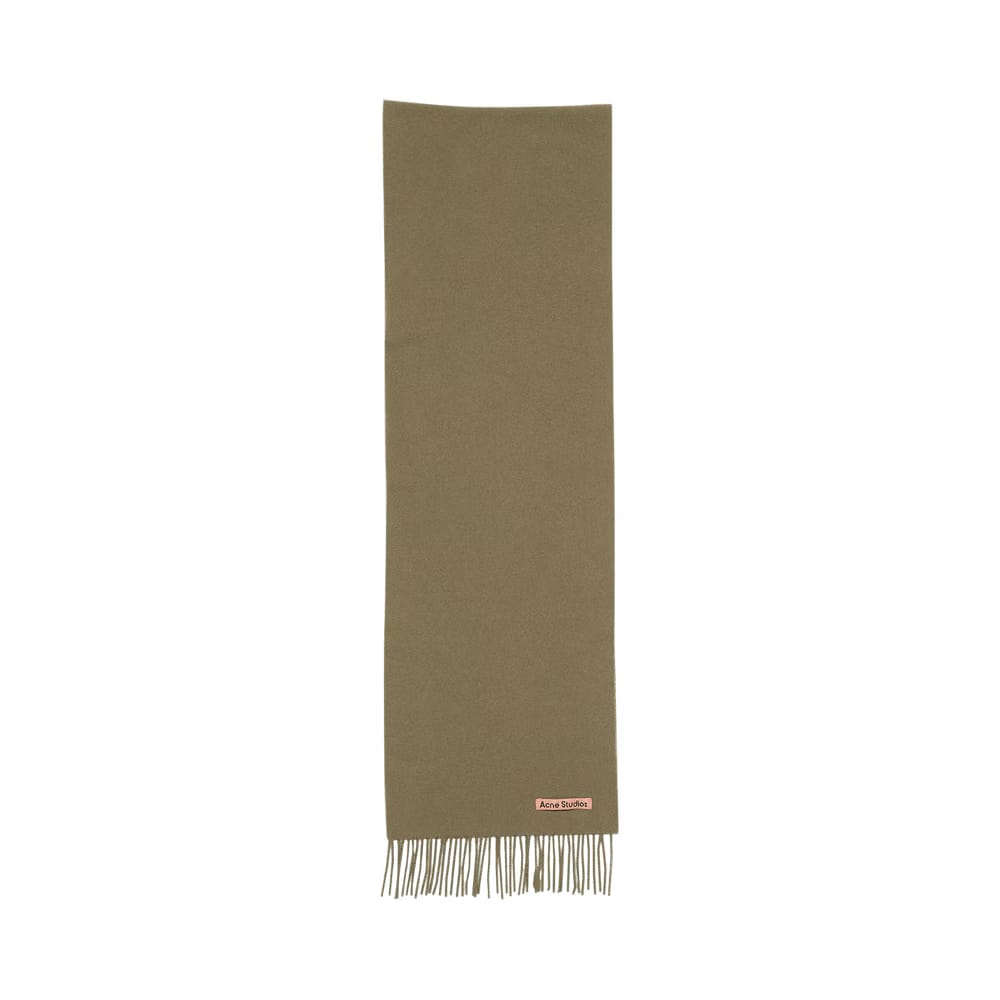 Acne Studios Skinny Fringe Wool Scarf Khaki Green