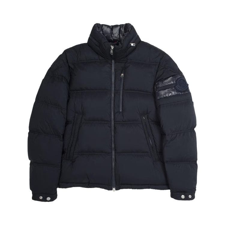 Moncler Delaume Full Zip Puffer Jacket With Stripe On Arm Navy/White