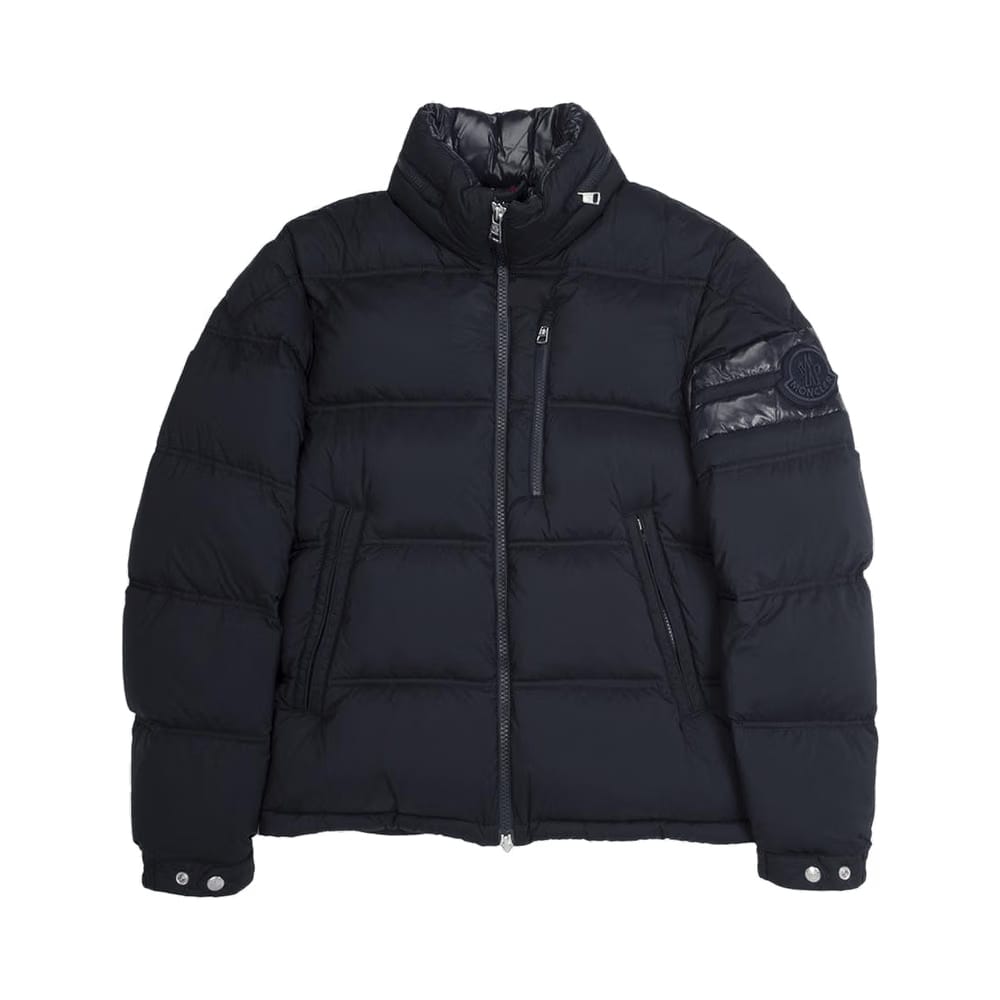 Moncler Delaume Full Zip Puffer Jacket With Stripe On Arm Navy/White