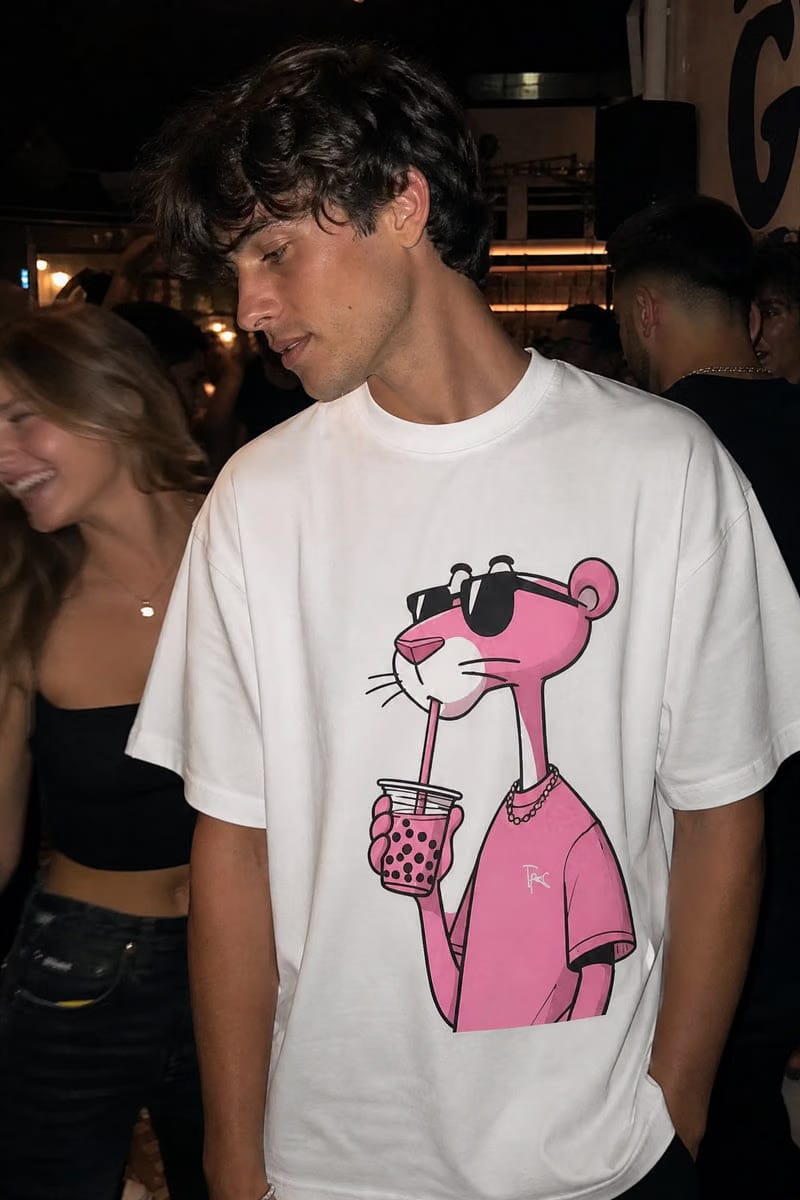 Forfksake Pink Panther Boba Tea White T-Shirt