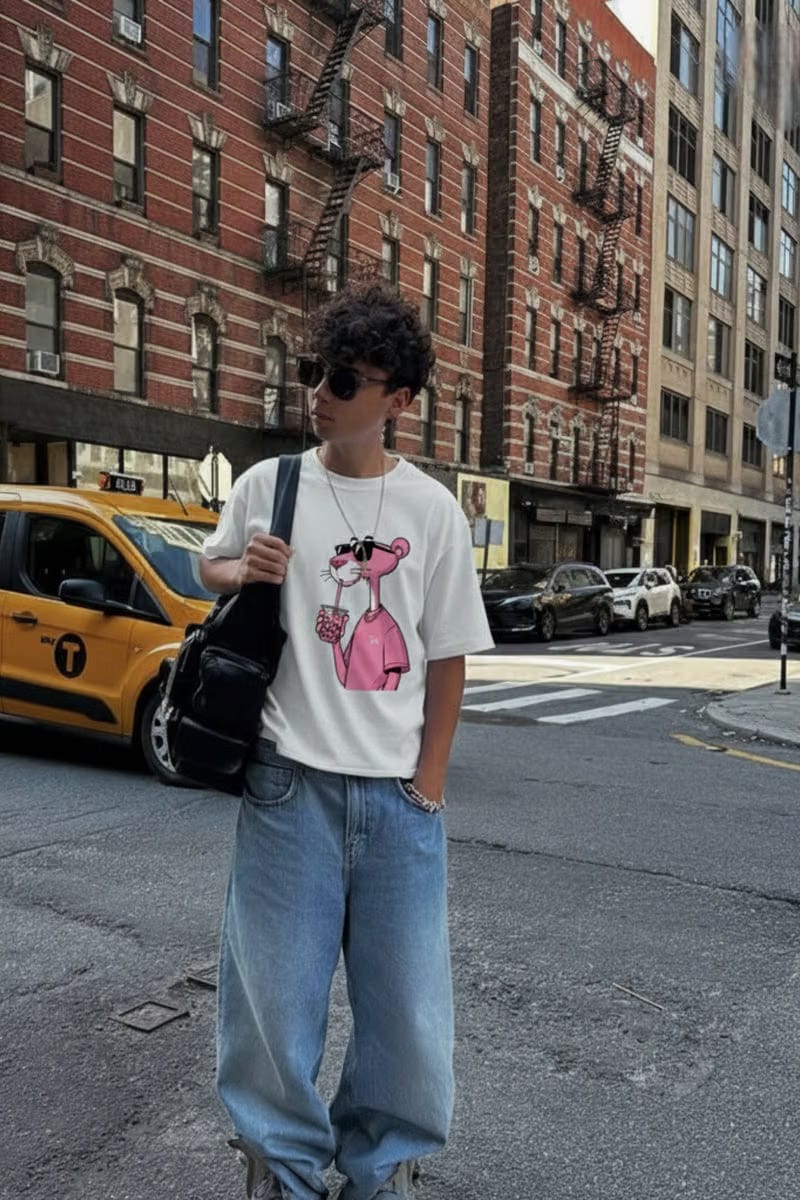 Forfksake Pink Panther Boba Tea White T-Shirt