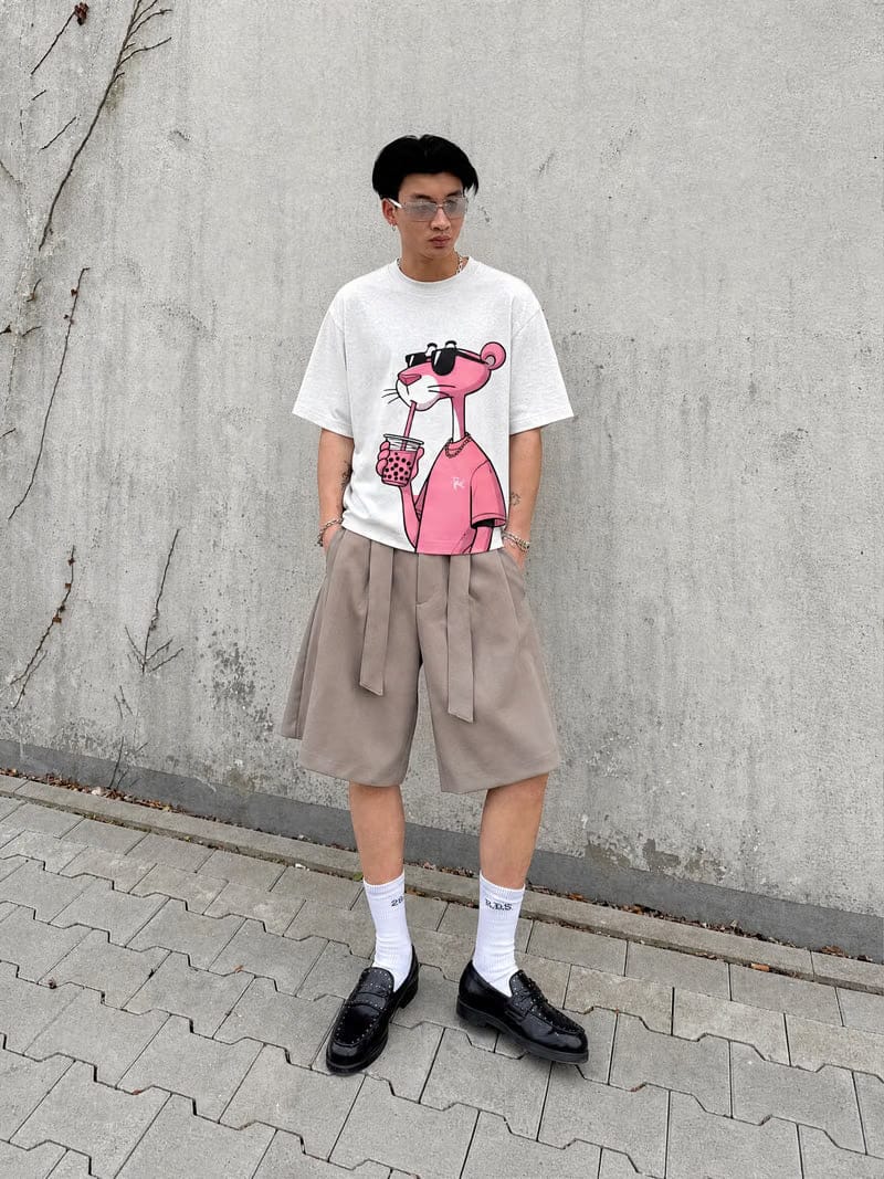 Forfksake Pink Panther Boba Tea White T-Shirt