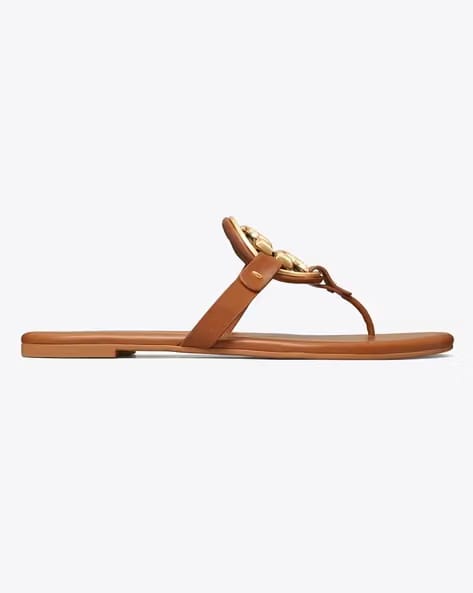 TORY BURCH Metal Miller Soft T-strap Sandals brown leather