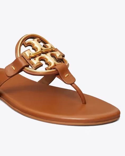 TORY BURCH Metal Miller Soft T-strap Sandals brown leather