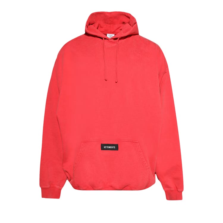 Vetements Woven Label Logo Hoodie Red