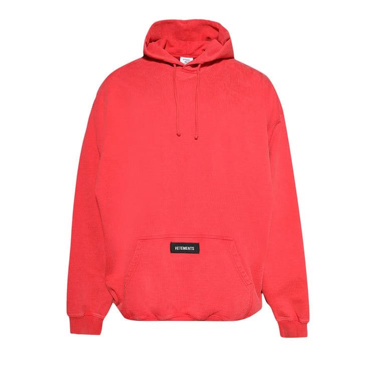 Vetements Woven Label Logo Hoodie Red