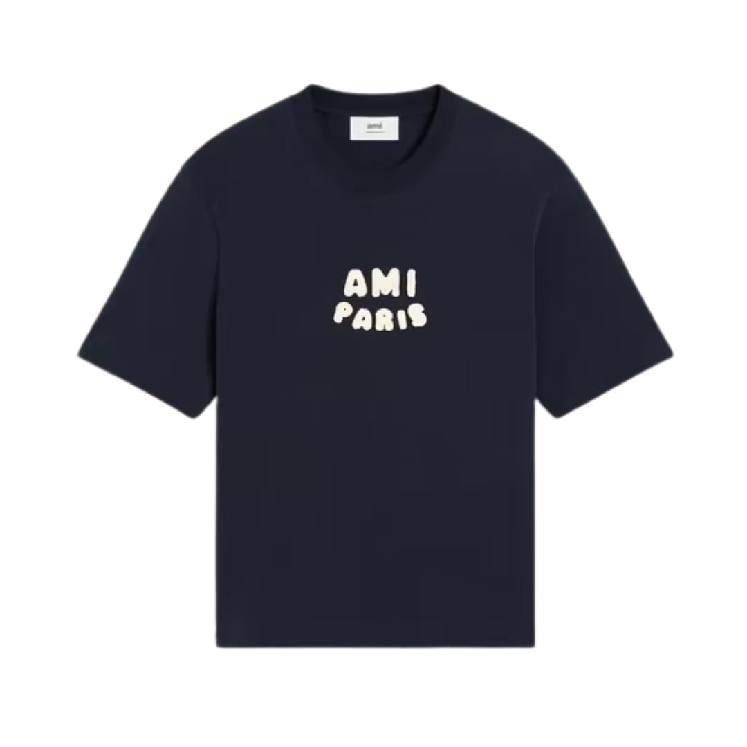 Oversized Crew-Neck T-Shirt with Logo Patch bleu-marine