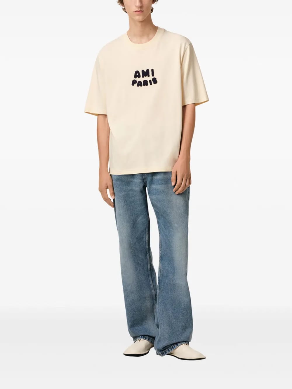 AMI Paris logo-patch T-Shirt light beige