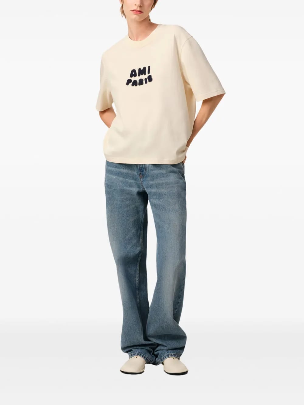 AMI Paris logo-patch T-Shirt light beige