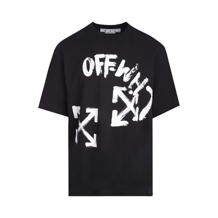 Off-White Paint Script Over Skate Shorts-Sleeve T-Shirt Black/White