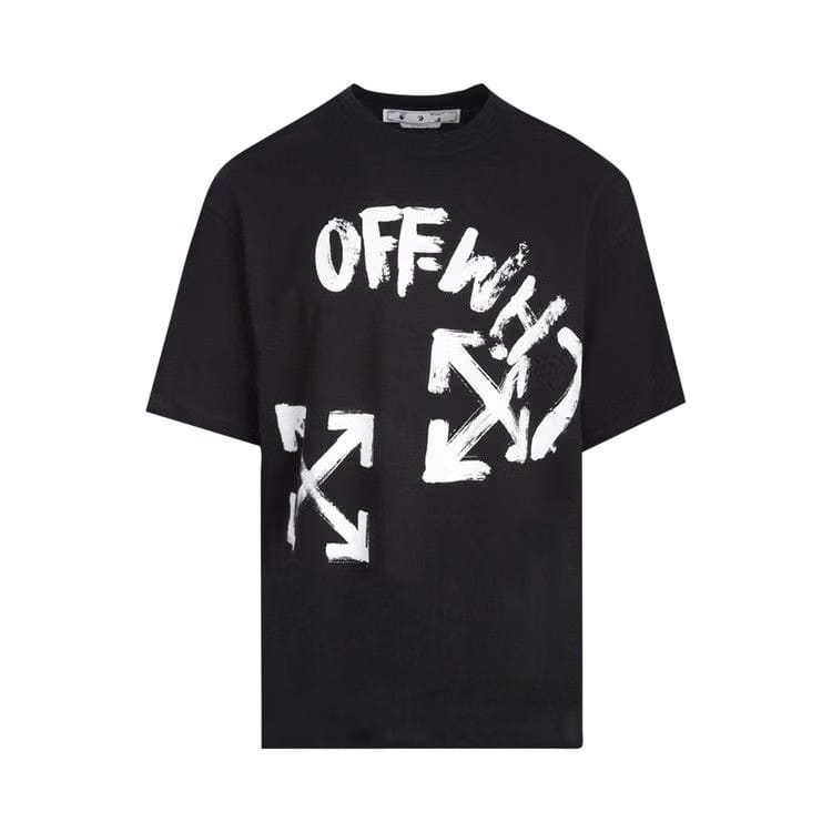 Off-White Paint Script Over Skate Shorts-Sleeve T-Shirt Black/White