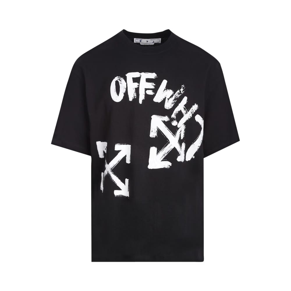 Off-White Paint Script Over Skate Shorts-Sleeve T-Shirt Black/White