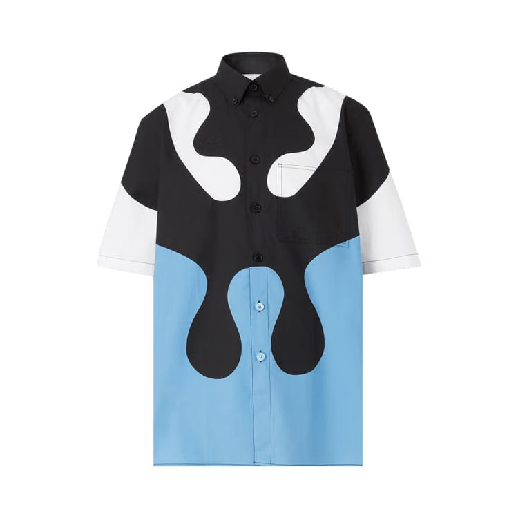 Burberry Abstract Print Cotton Button Down Shirt Blue Topaz