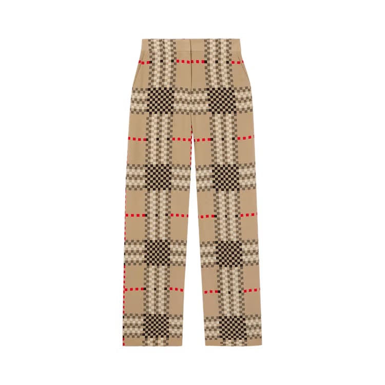 Burberry Checked Straight Leg Pants Archive Beige