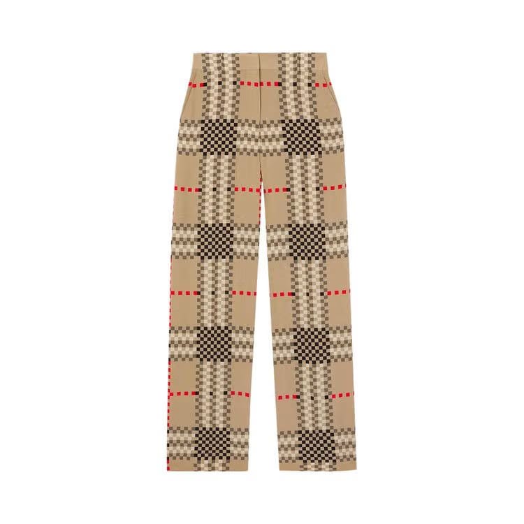 Burberry Checked Straight Leg Pants Archive Beige