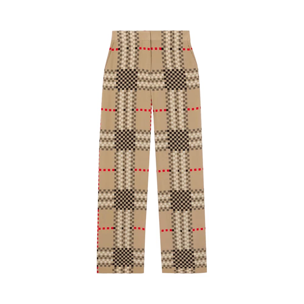 Burberry Checked Straight Leg Pants Archive Beige