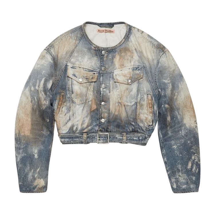 Acne Studios Cropped Denim Biker Jacket Blue