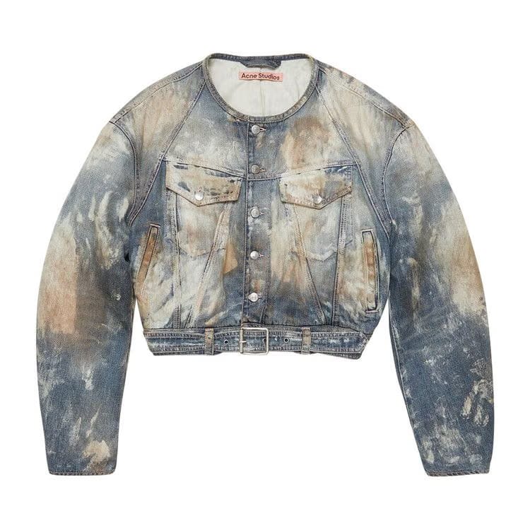 Acne Studios Cropped Denim Biker Jacket Blue