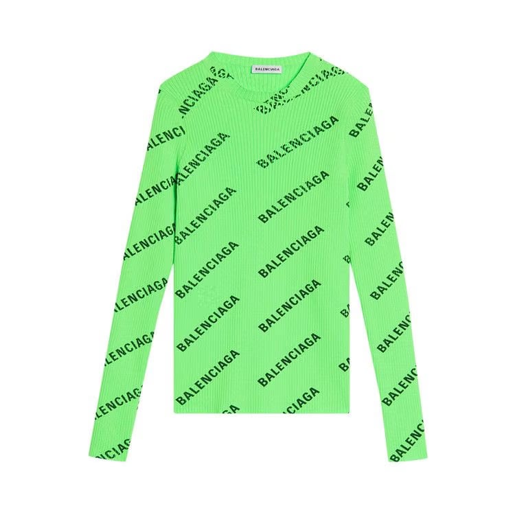 Balenciaga All Over Logo Crewneck Sweater Electric Green
