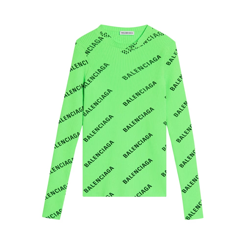 Balenciaga All Over Logo Crewneck Sweater Electric Green