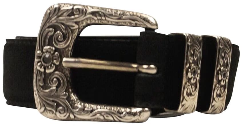 Amiri Suede Leather Engraved Buckle Belt Black