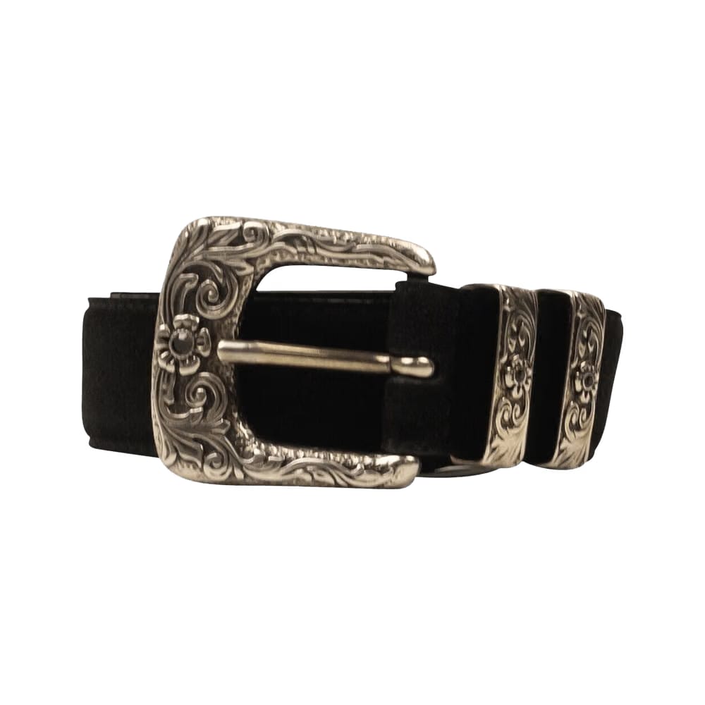 Amiri Suede Leather Engraved Buckle Belt Black
