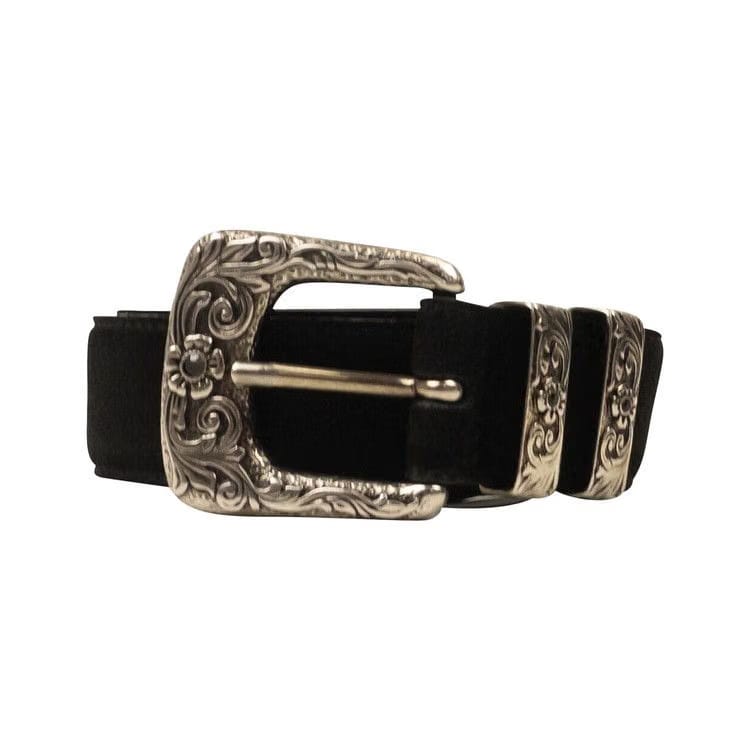 Amiri Suede Leather Engraved Buckle Belt Black