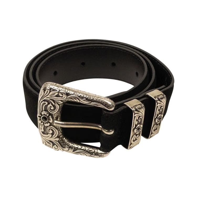 Amiri Suede Leather Engraved Buckle Belt Black