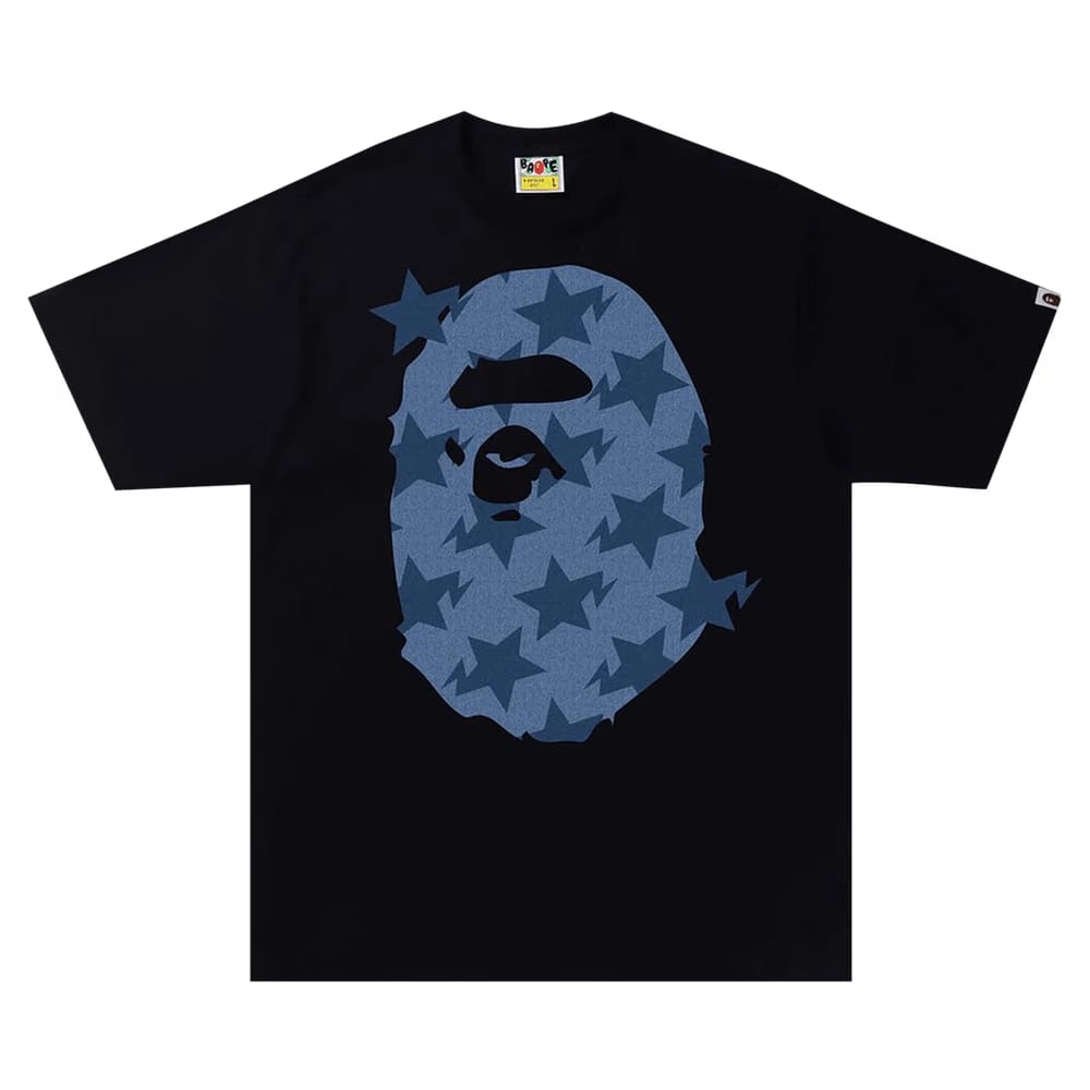 BAPE Sta Denim Pattern Big Ape Head T-Shirt Black