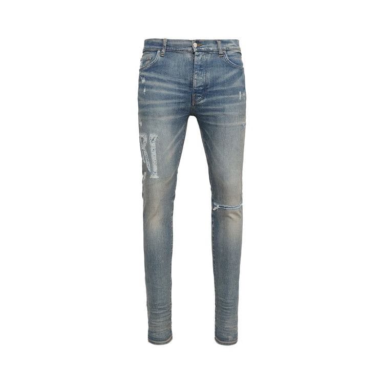 Amiri Distressed Logo Jean Clay Indigo