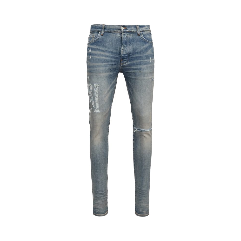 Amiri Distressed Logo Jean Clay Indigo