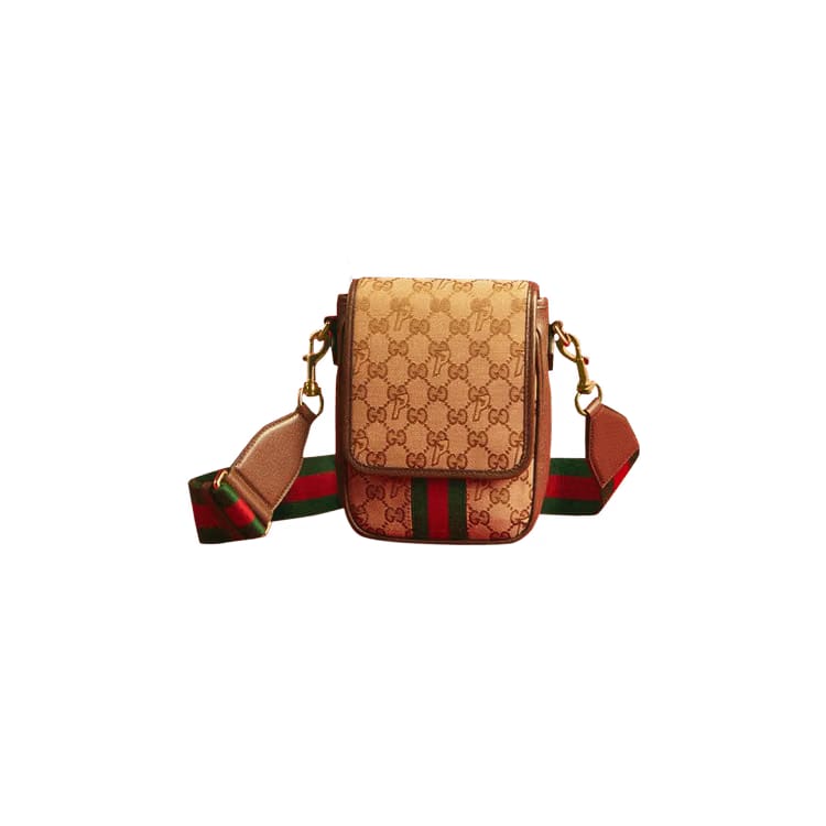 Gucci x Palace GG-P Canvas Messenger Bag With Web Shoulder Strap Beige