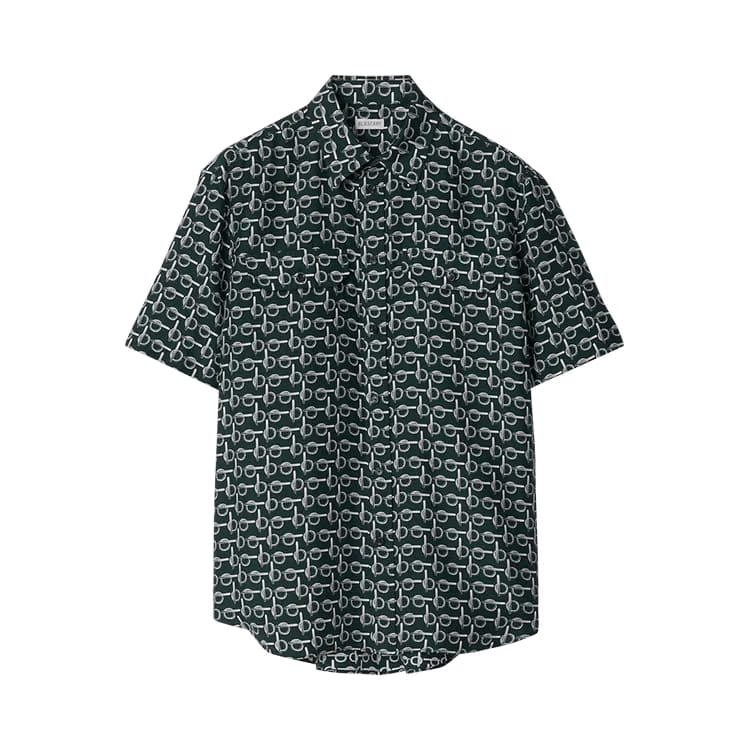 Burberry All Over Print Shorts-Sleeve Shirt Silver/Green