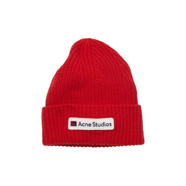 Acne Studios Logo Patch Wool Beanie Red