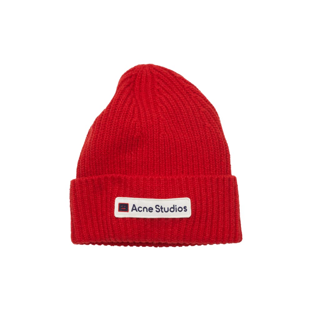 Acne Studios Logo Patch Wool Beanie Red