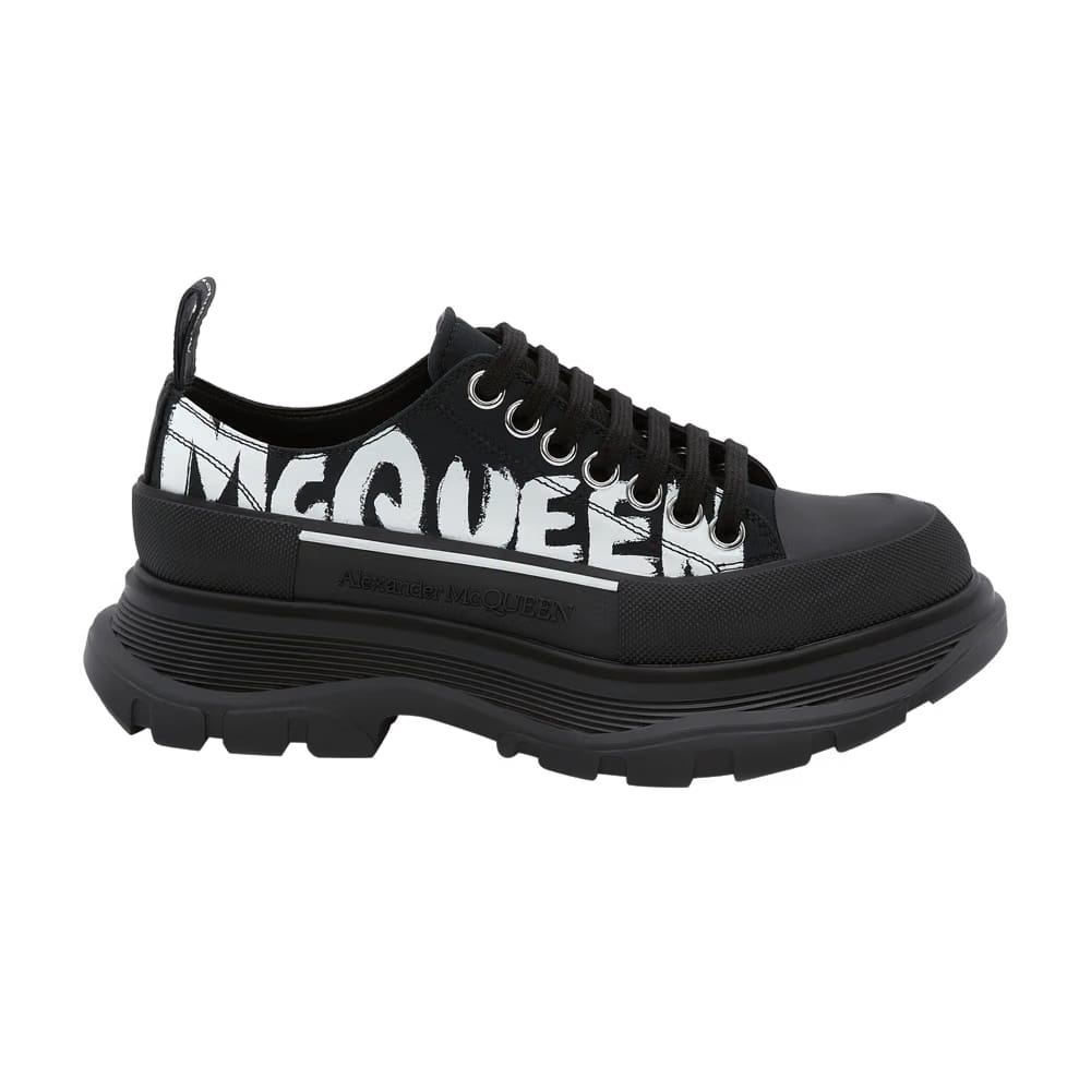 Alexander McQueen Wmns Tread Slick Lace Up Low 'McQueen Graffiti Logo - Black'