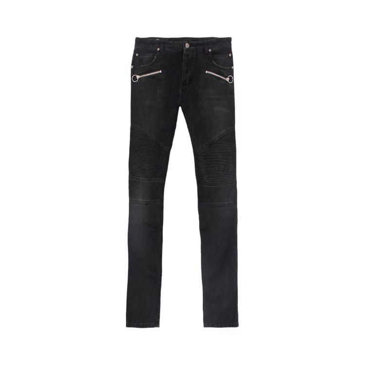 Balmain Slim Fit Monogram Revers Ribbed Jeans Black