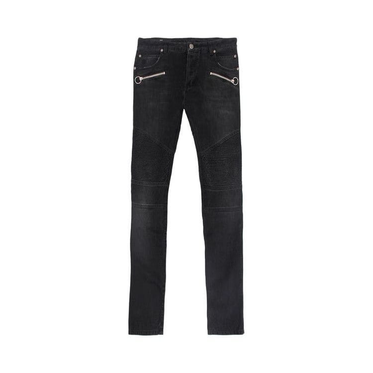 Balmain Slim Fit Monogram Revers Ribbed Jeans Black