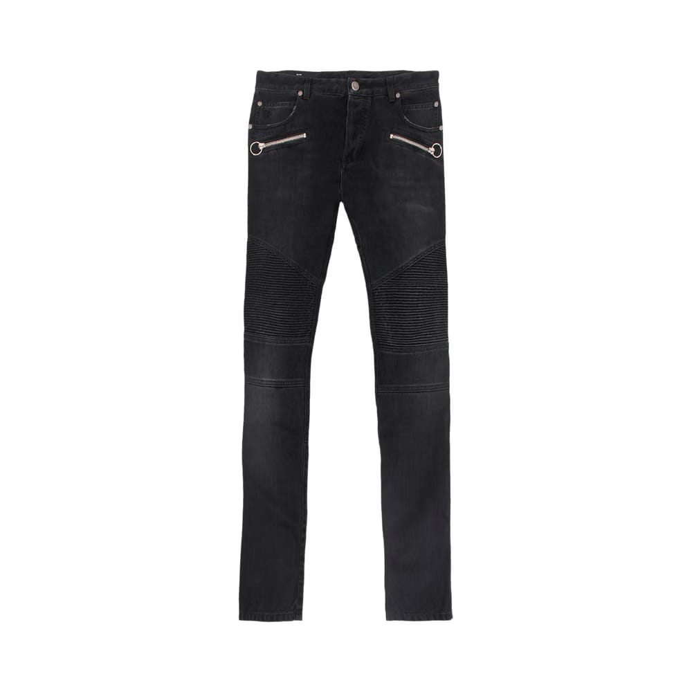 Balmain Slim Fit Monogram Revers Ribbed Jeans Black